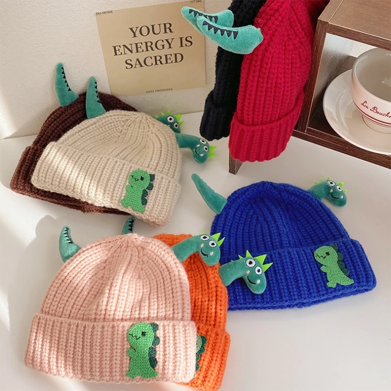 Children winter windproof wool warm hat children cute dinosaur casual hat Korean version of the new warm