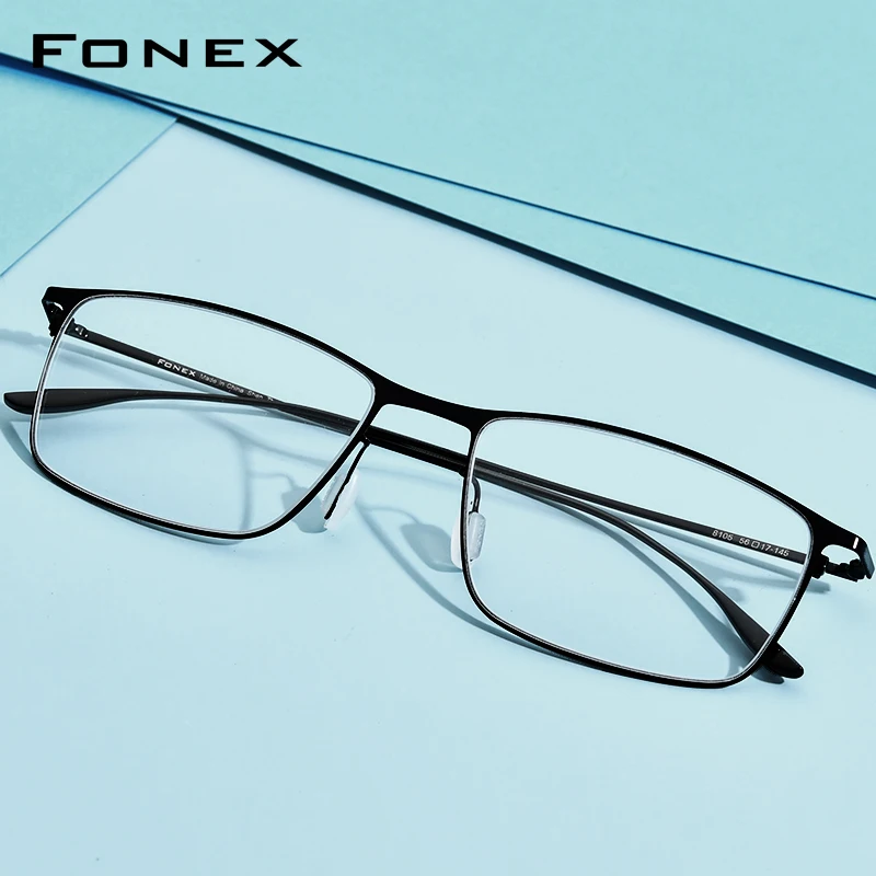 FONEX Alloy Eyeglasses Frame Men Full-Rim High-Quality Square Glasses Brand Design Ultralight Korean Japanese Eyewear 8105
