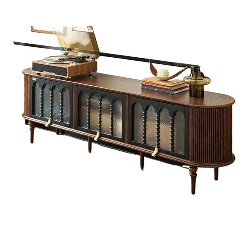 

French medieval solid wood TV cabinet living room retro high-end storage locker integrated American locker