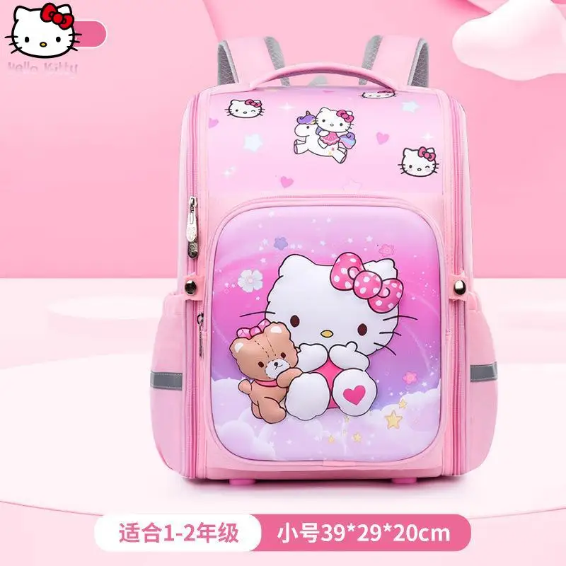 

Kawaii New Hello Kitty Kuromi Student Schoolbag Anime Cartoon Childre Sanrio Burden Reduction Protection of Ridge Space Backpack