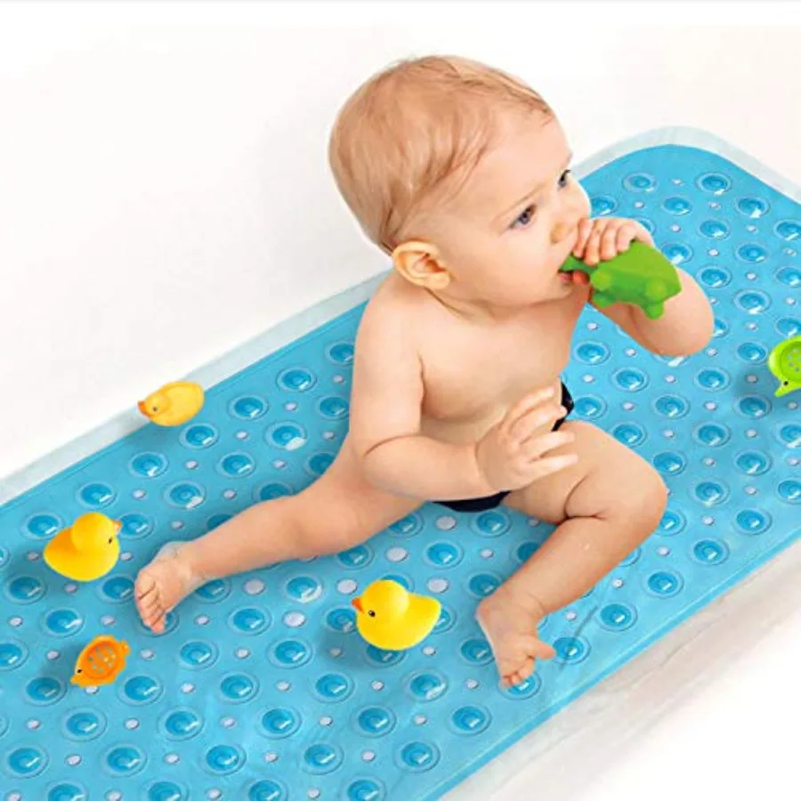 Upgrade Baby Bath Mat Non Slip Extra Long Bathtub Mat for 40 X 16 Inch - Eco Friendly Bath Tub Mat with 200 Big Suction Cups, M