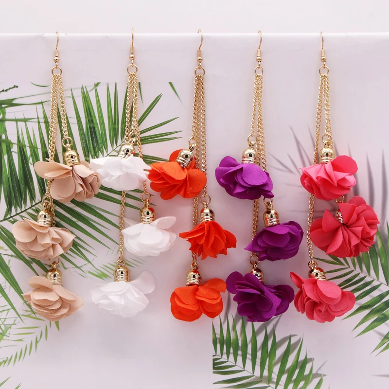 New Fashion Flower Pendant Earrings For Women Boho Earrings Long Tassel Flower Earrings Female Glamour Statement Jewelry Gifts