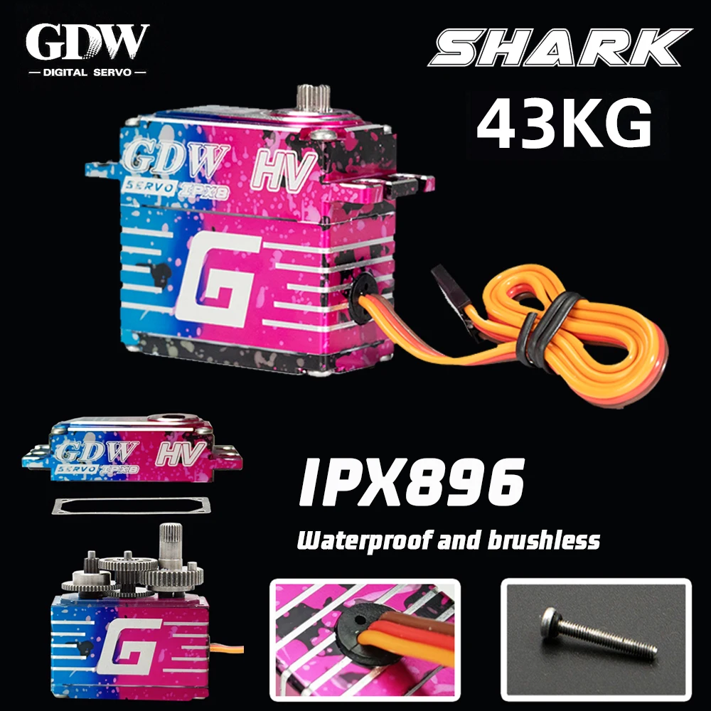 GDW SHARK IPX896 43KG 25T 120° HV High Torque Waterproof Brushless Digital Servos For 1/8 1/10 RC Model Car Crawler Accessories
