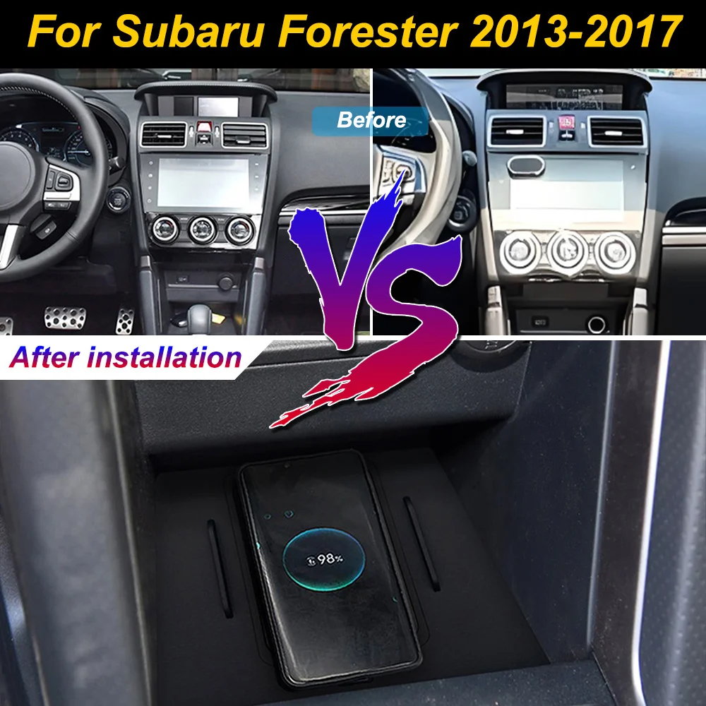 Carregador de Celular Sem Fio 2 Din para Subaru Forester 2013-2017, Suporte de Carregamento Rápido 18W para iPhone no Console Central