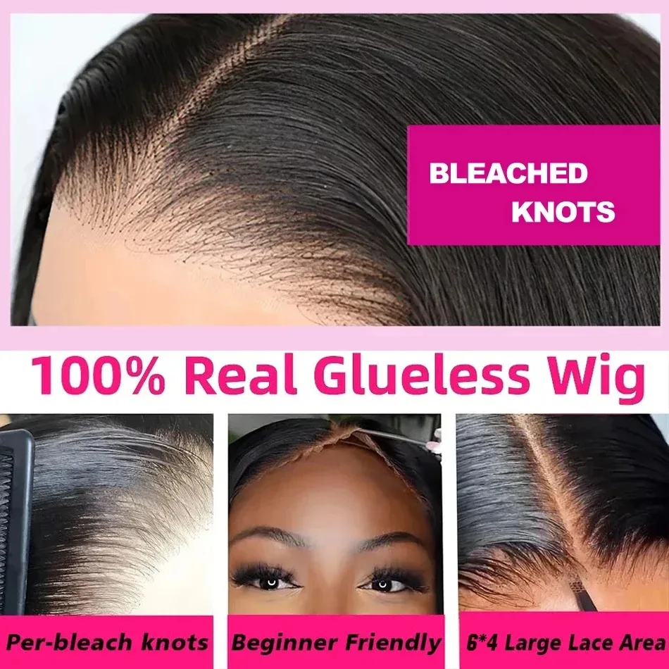 Perruques de cheveux humains droites sans colle 5x5 fermeture prête à porter HD perruque avant de dentelle droite transparente pré plumée pour les femmes