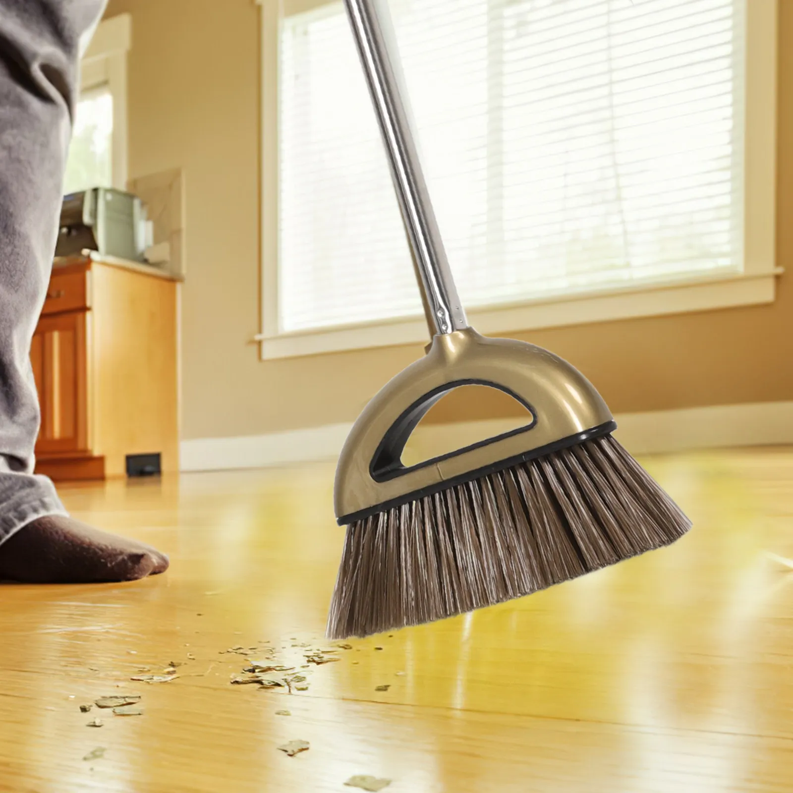 

1Set Space Efficient Broom Dustpan Scraper Set Heavy Duty Construction for Home Kitchen Bathroom Yard Cleaning Long Handle