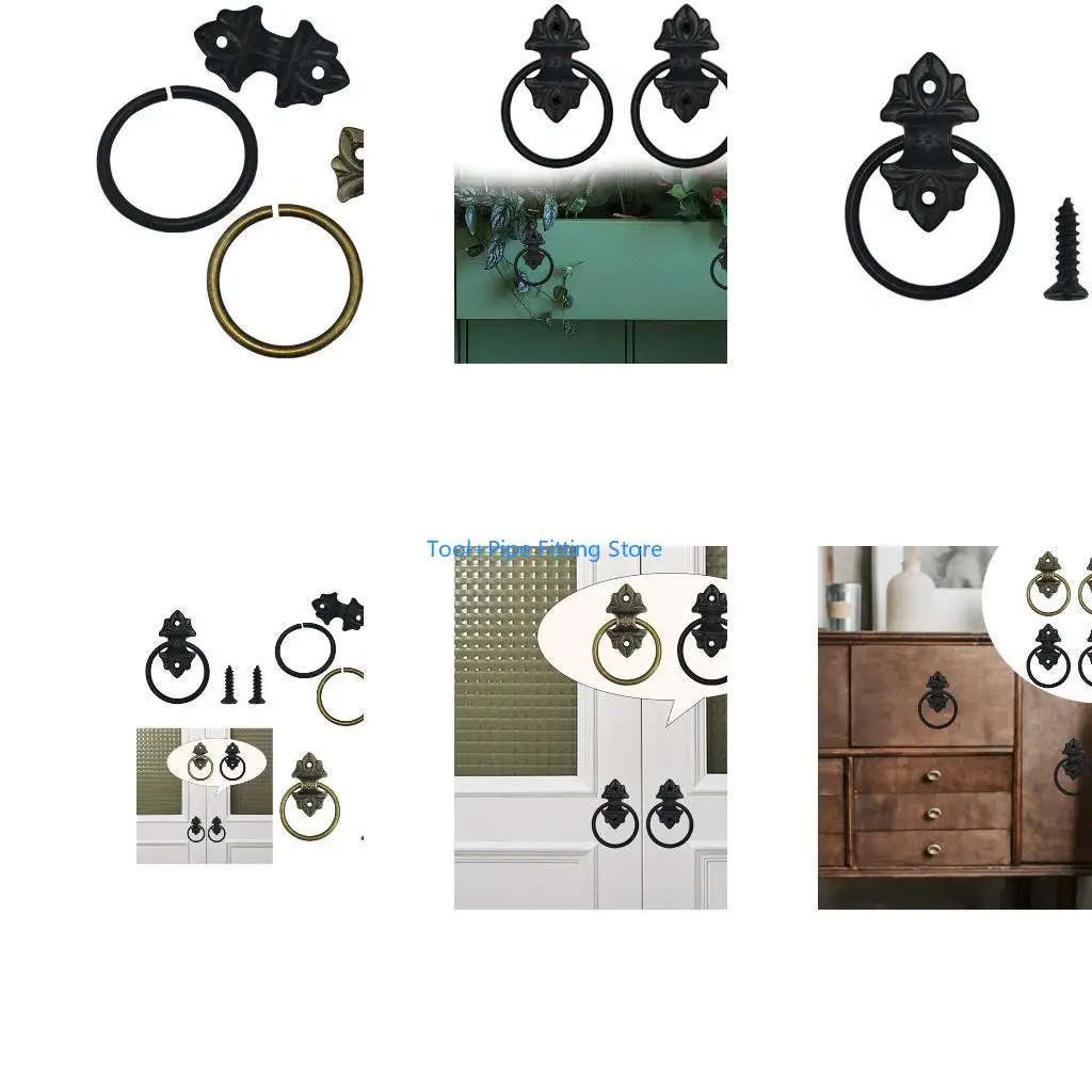 F92B Bronzes Drawer Handles Dresser rings Pulls Traditional Rings Pull Knobs Vintage Cabinet Knob Metal for Cabinet Renovations
