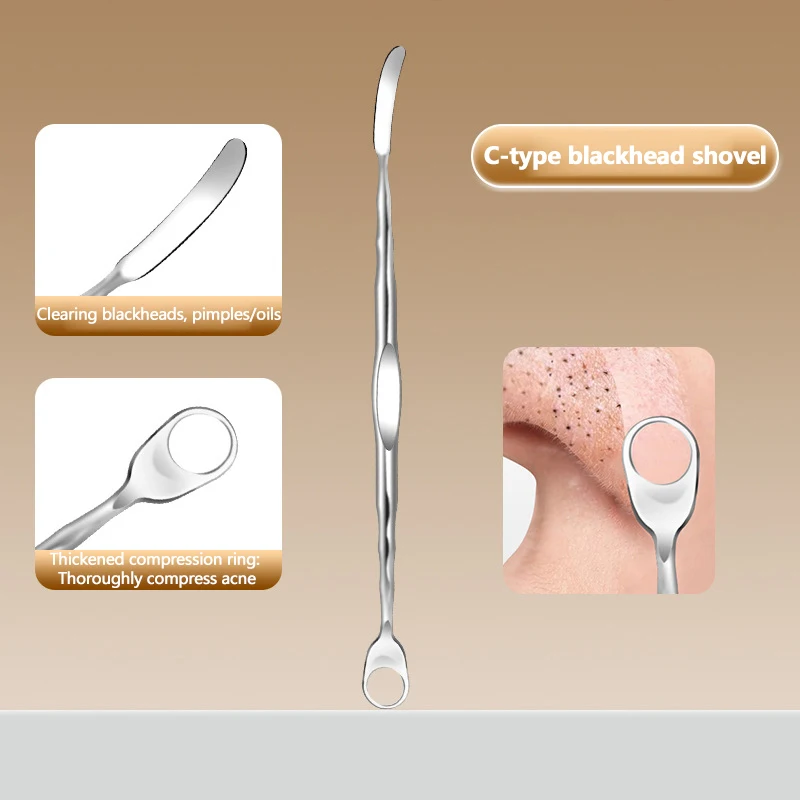 Double HEAD สแตนเลส Blackhead Shovel Manual Pore Cleanser Acnes Removal Scraper Professional Blackhead Remover ทําความสะอาด