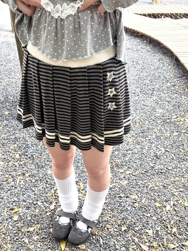 

Японская милая мини-юбка в полоску в стиле преппи для женщин, с принтом звезд Y2K, с высокой талией, плиссированная, в стиле Харадзюку, гранж-мода, А-силуэт