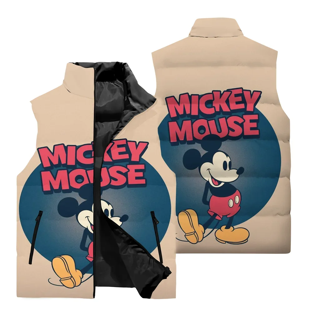 Autumn and Winter Men\'s Sleeveless Vest 3D Printed Disney Mickey Mouse Pattern Fashion Cute Daily Casual Warm Men\'s Jacket