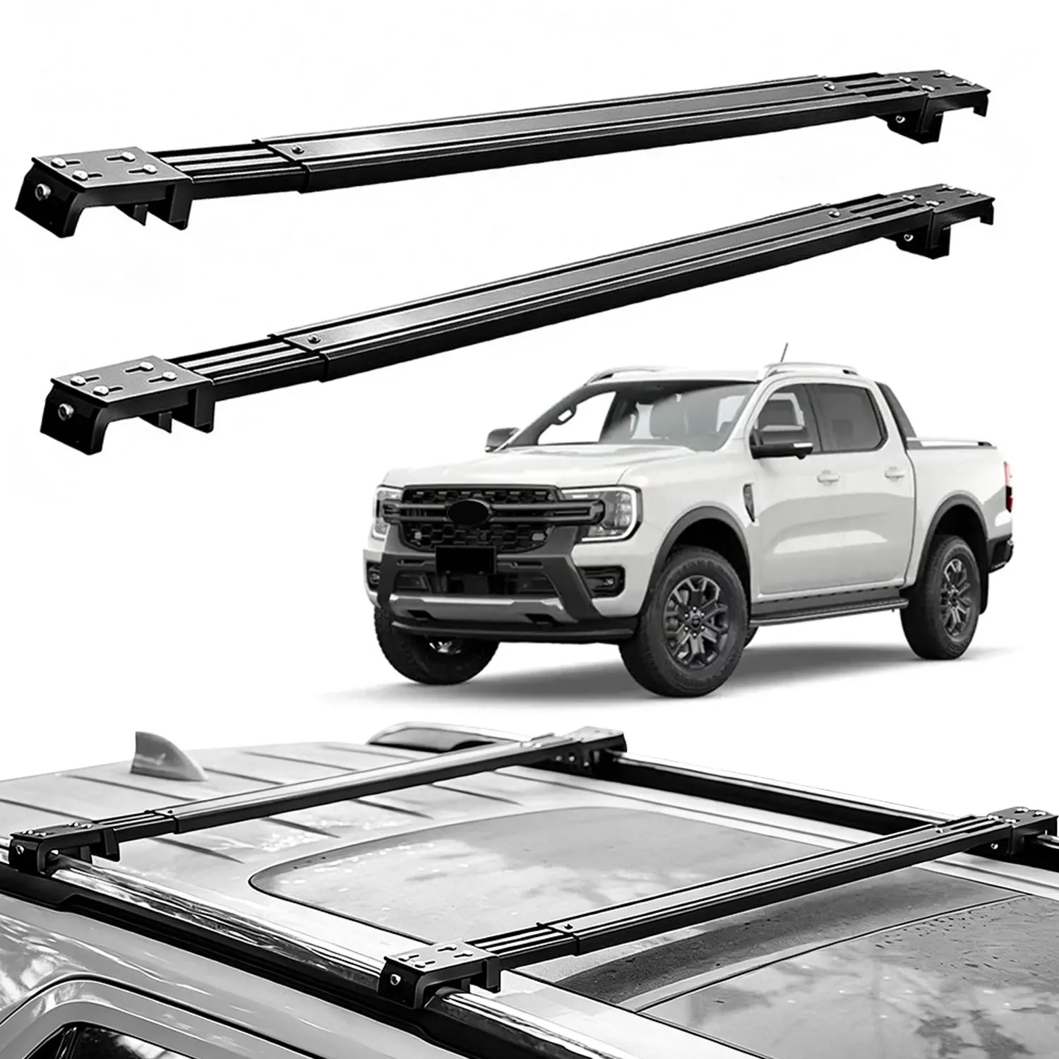 Fits 2023-2026 Ford Ranger Roof Rack Cross Bars, Silent Telescopic, Heavy Duty Carrier, Anti-Theft Lock, Easy Install