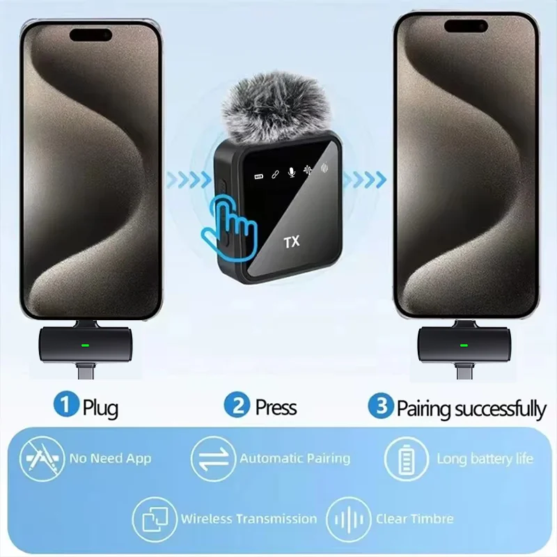 Micrófono inalámbrico mini para iPhone, Android, cámaras, entrevistas, vlogs, cancelación de ruido, micrófono de solapa 4