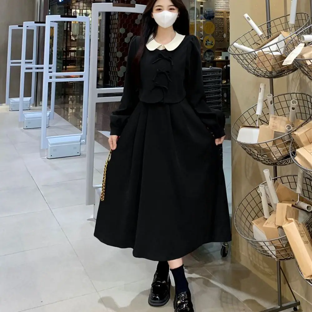 Plus Size 6XL 150kg Autumn Winter Women Long Dress Peter Pan Collar Oversized Loose Dress High Waist Women Maxi Dress