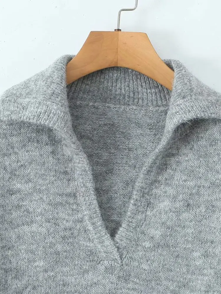 เสื้อสเวตเตอร์ถักลำลองผู้หญิง TFAFXY รุ่นหลวมๆ ปี 2026 แขนยาว คอปกโปโล ทรงโอเวอร์ไซส์ เสื้อกันหนาวผู้หญิง อุ่นสบาย สไตล์ Y2K