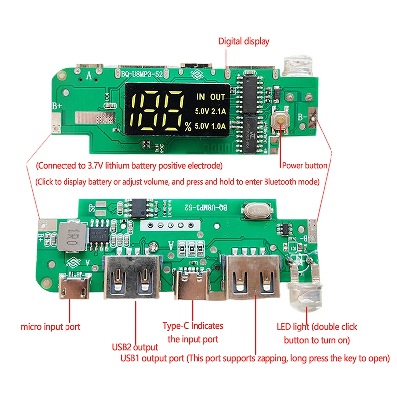 1Pc Bluetooth Mini Audio System 3.3V-5V Integrated Power Bank Lifting Plate Mobile Power Motherboard 3W-5W Power Amplifier Board