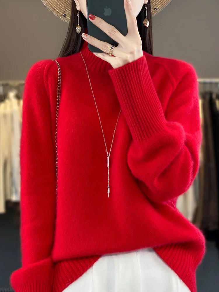 CHICUU Women Thick Cashmere Sweater Autumn Winter Turtleneck Casual Loose Raglan Sleeve Pullover 100% Merino Wool Knitwear Tops