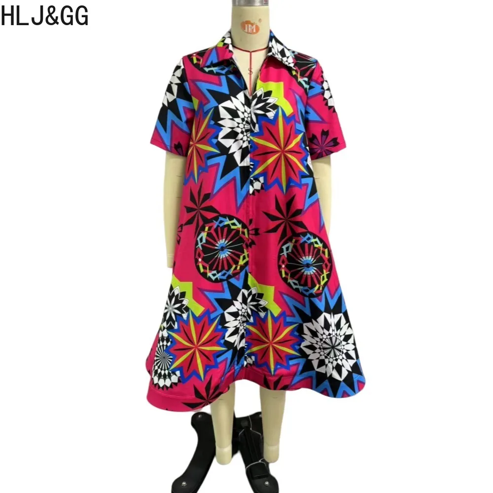 HLJ & GG-Mini vestido com estampa africana para mulheres, vestido de festa, gola de abertura de cama, botão, manga curta, linha A, moda senhora