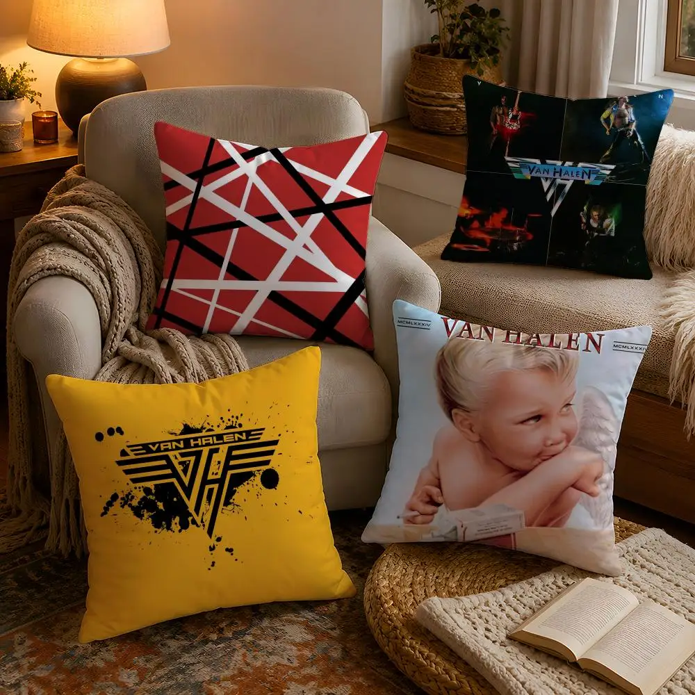 Guitarist Eddie V-Van H-Halen Band Pillow Case Soft Plush Cushion Cover Double Print and Invisible Zipper for Sofa Home Car Use
