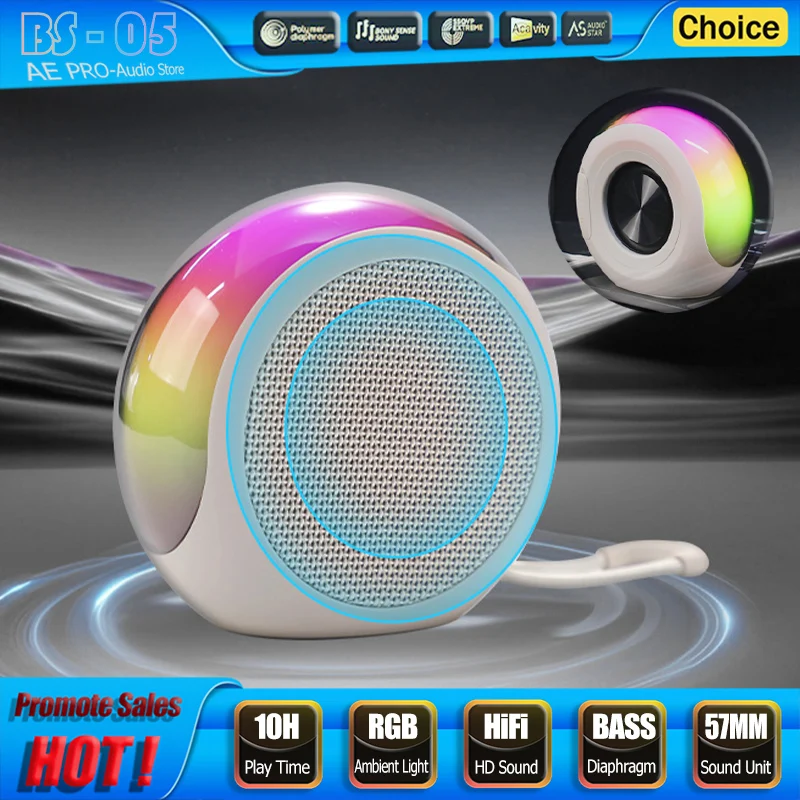 Portable Bluetooth Speaker Outdoor Wireless Long Play Time Fabric Cover Bass Boost 7W Subwoofer 8 Modes Effect RGB Light Speaker