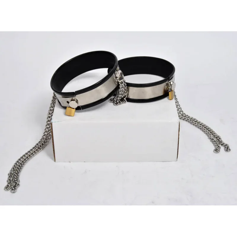 Stainless Steel Male Chastity Belt Pants Cock Cage with Chain BDSM Bondage Neck Collar Bra Handcuffs Thigh Cuffs Set Sex Toy Men