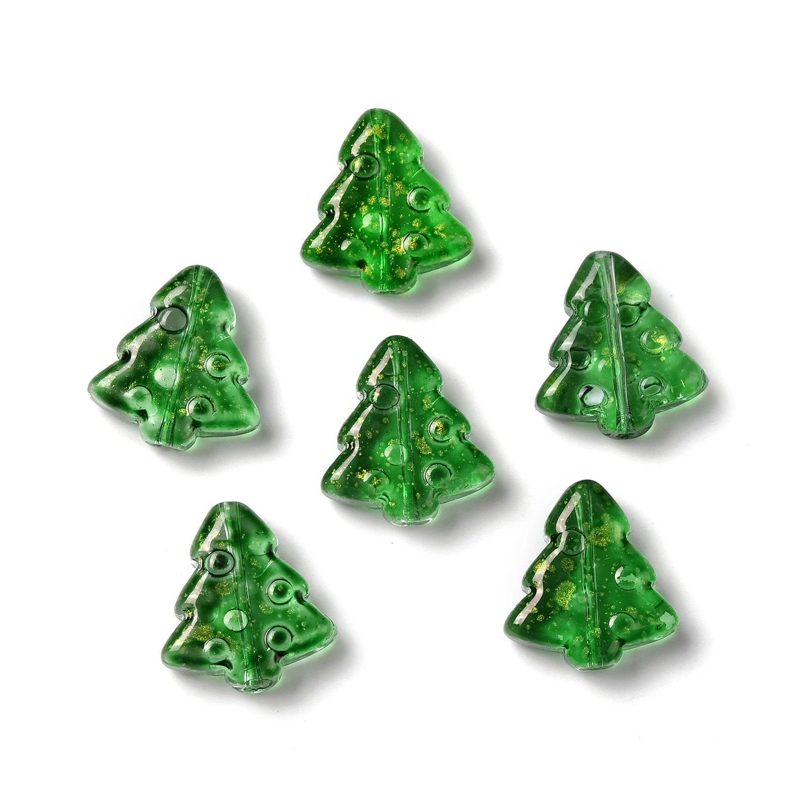 

200pcs Christmas Tree Beads Dyed Heated Glass Loose Beads Bubble Effect for Necklace Earrings Making Jewelry Accessories Crafts