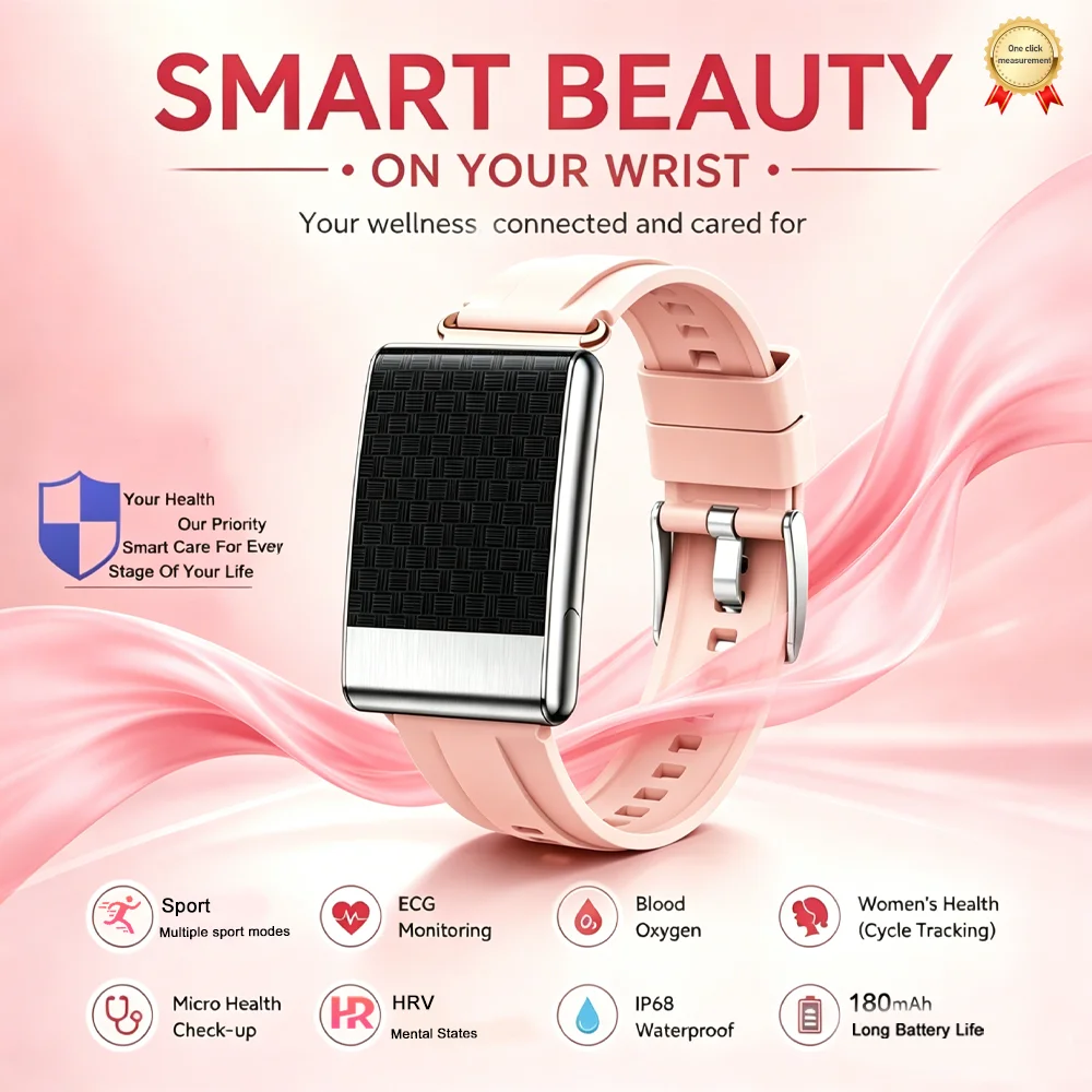 Women Health Smart Bracelet 2026 Screenless Sports Wristband IP68 Waterproof ECG Blood Pressure Monitor Message Reminder