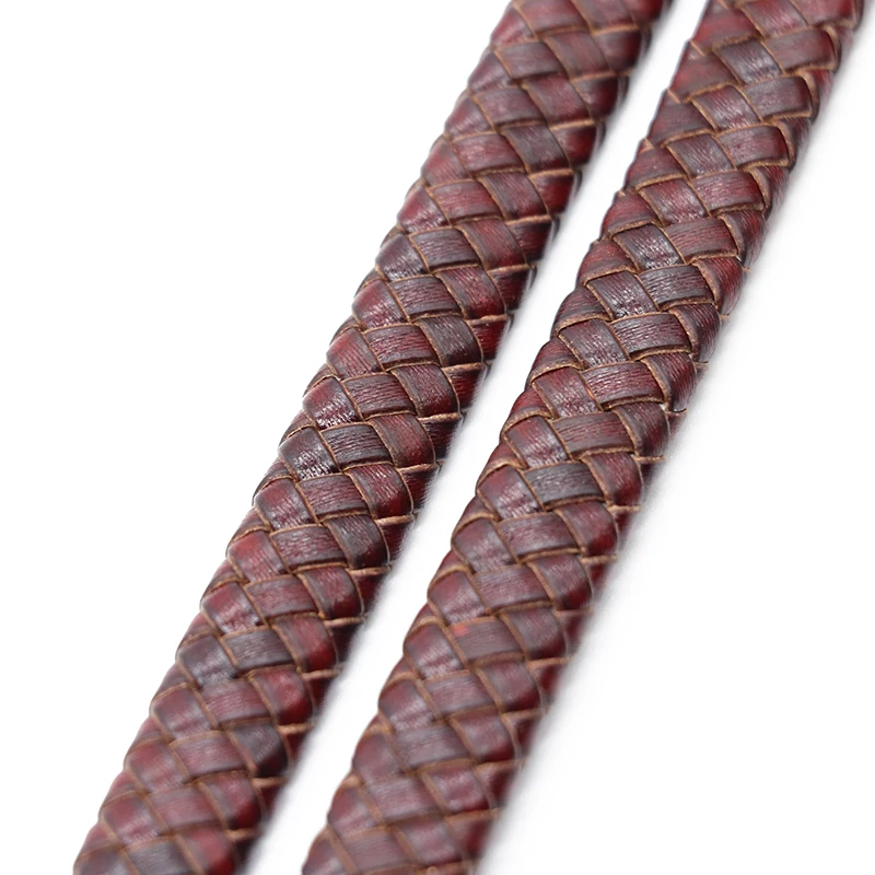 0,5/1 Meter Vintage Schwarz Braun Echt geflochtene Lederschnüre 8mm 10mm 12mm Flaches Lederband für Armband Schmuckherstellung – Detail 5