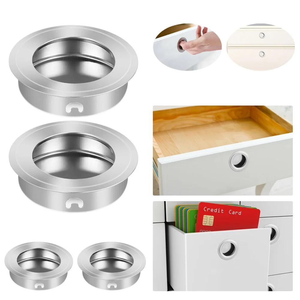 4pcs Stainless Steel Finger Insert Furniture Cabinet Handle Round Recessed Flush Drawers Sliding Door Wardrobe Pull Cupboard