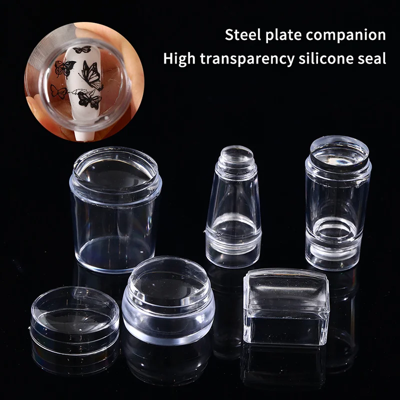 Silicone Transparent Nail Art Stamping Kit French Manicure Plate with Polish Stencil Template Seal Stamper And Scraper