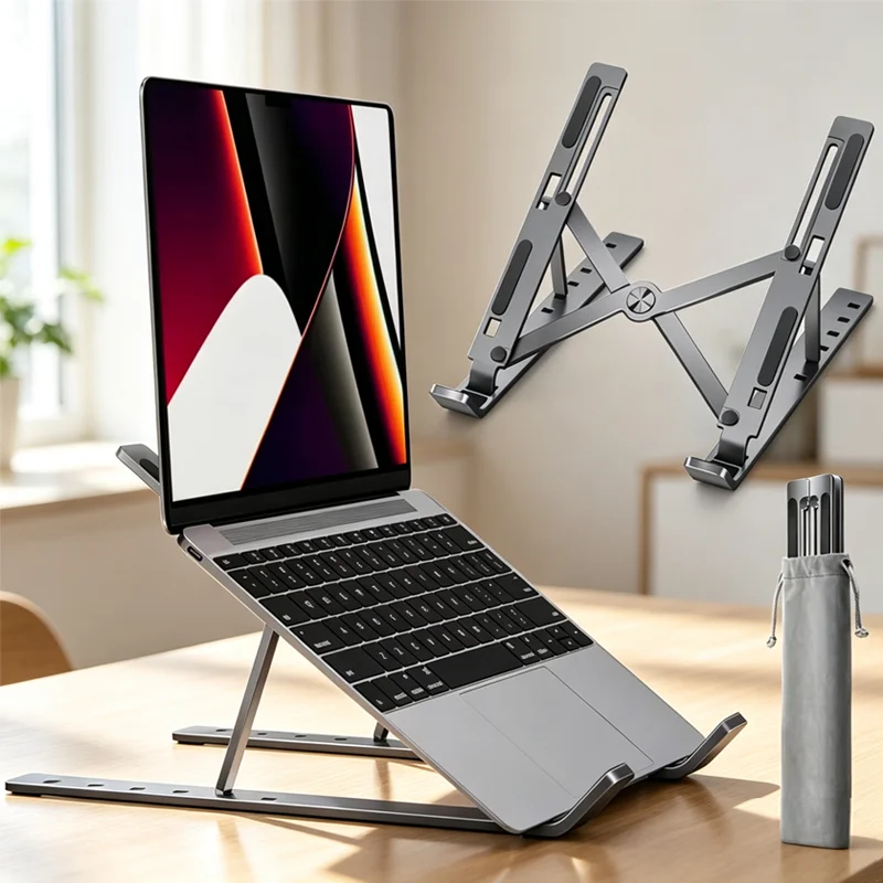Aluminum Alloy Laptop Riser Foldable Height Adjustable Anti Slip Laptop Holder Portable Ergonomic Stand For Notebook Tablet