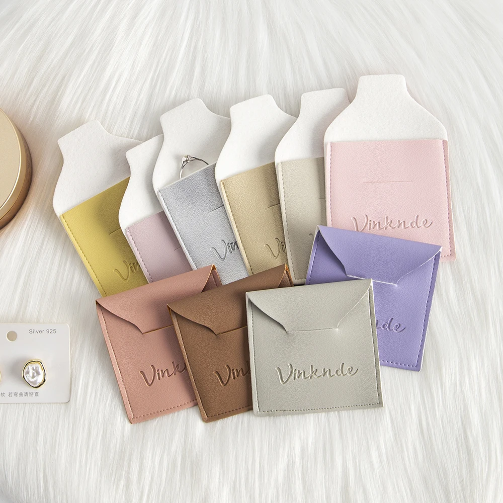 

50pcs PU Leather Insert Jewelry Bag Custom Logo Gift Pouch Ring Earrings Necklace Perfume Packaging Wedding Jewellery Display