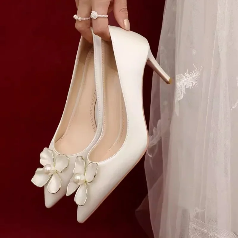 Luxury Wedding Shoes Women 2024 New Bridal Shoes Wedding Flowers French High Heels Summer Shoes