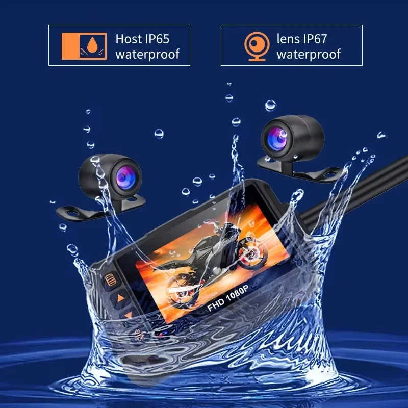 3 Inch Motorcycle Dashcam Waterproof Motorcycle Camera DVR Front 720P & Rear 480P Camera Video Loop Recorder Black Night Vision