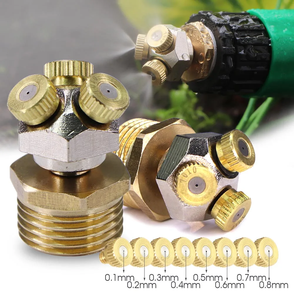 

3-holes 0.1-1.0mm Fine Atomizer Sprayer Misting Nozzle Humidification Cooling 1/2" 20mm Brass Adapter Garden Irrigation Watering