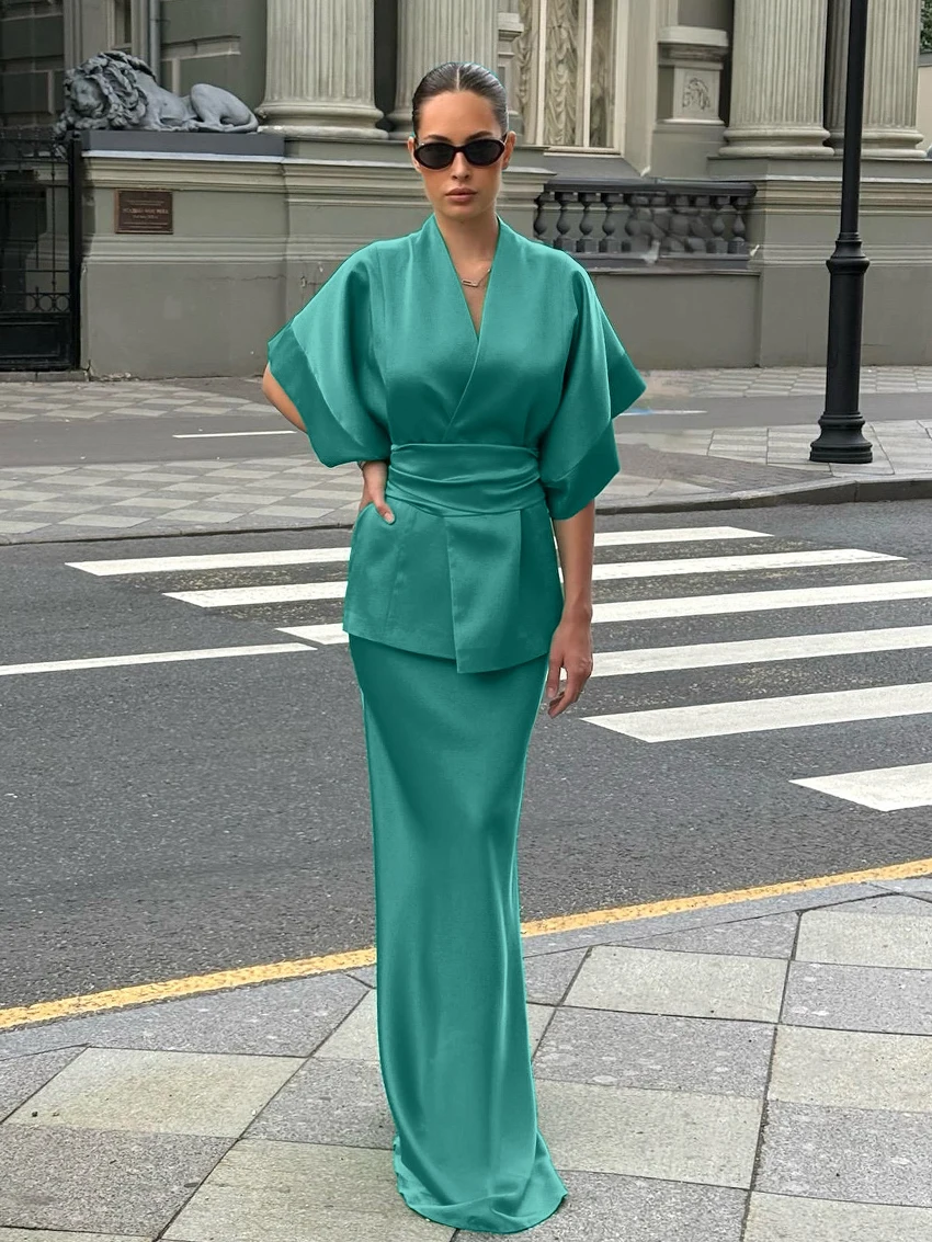 Marthaqiqi Comfort Pigiama da donna Set Mezza manica Camicie da notte Scollo a V Indumenti da notte Gonne lunghe Moda Indumenti da notte femminili Abiti invernali