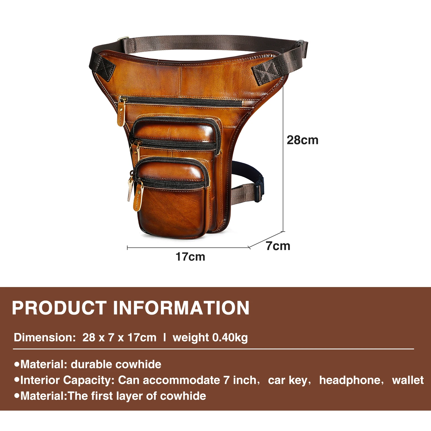 Hot Sale Catlle Cow Leather Design Men Coffee Messenger Mochila Bag Organizer Fanny Waist Belt Pack Drop Leg Bag For Male 3111lb