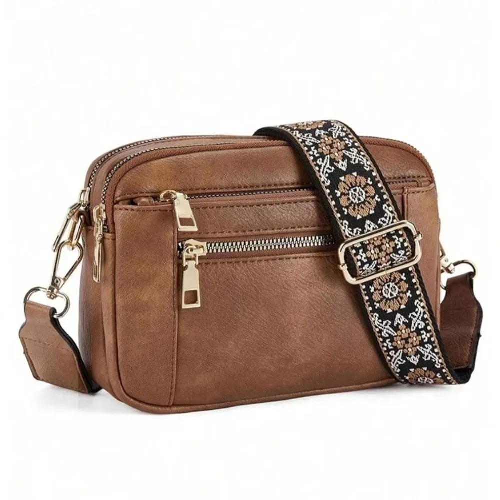 Retro Multifunctional Shoulder Bag Zipper Adjustable Strap Crossbody Bag Small Square Bag