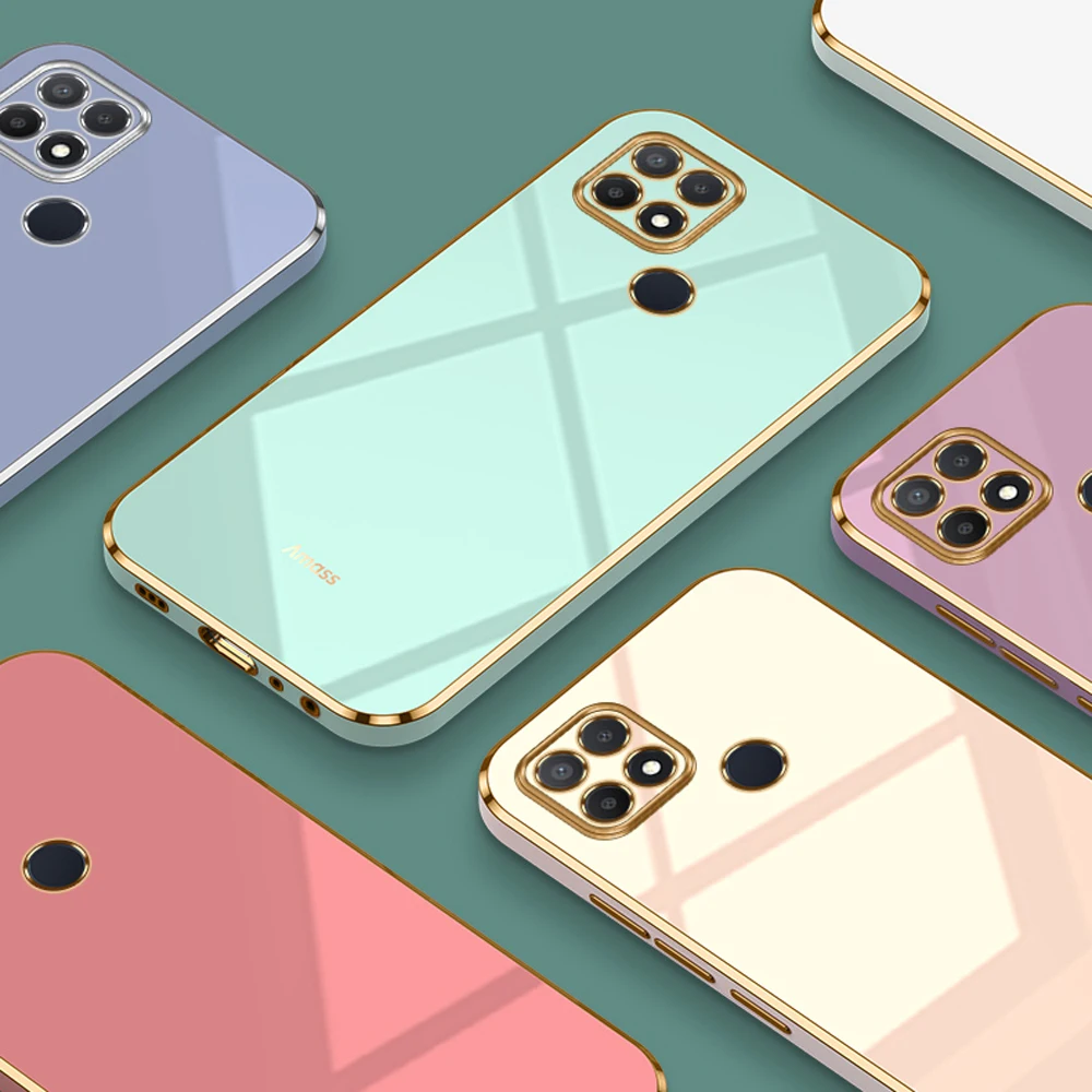 For oppo A15 Case Luxury Square Plating OPPO A15s Phone Case CPH2179 CPH2185 ShockProof Silicone Back Cover Oppo A15 A15S Cases