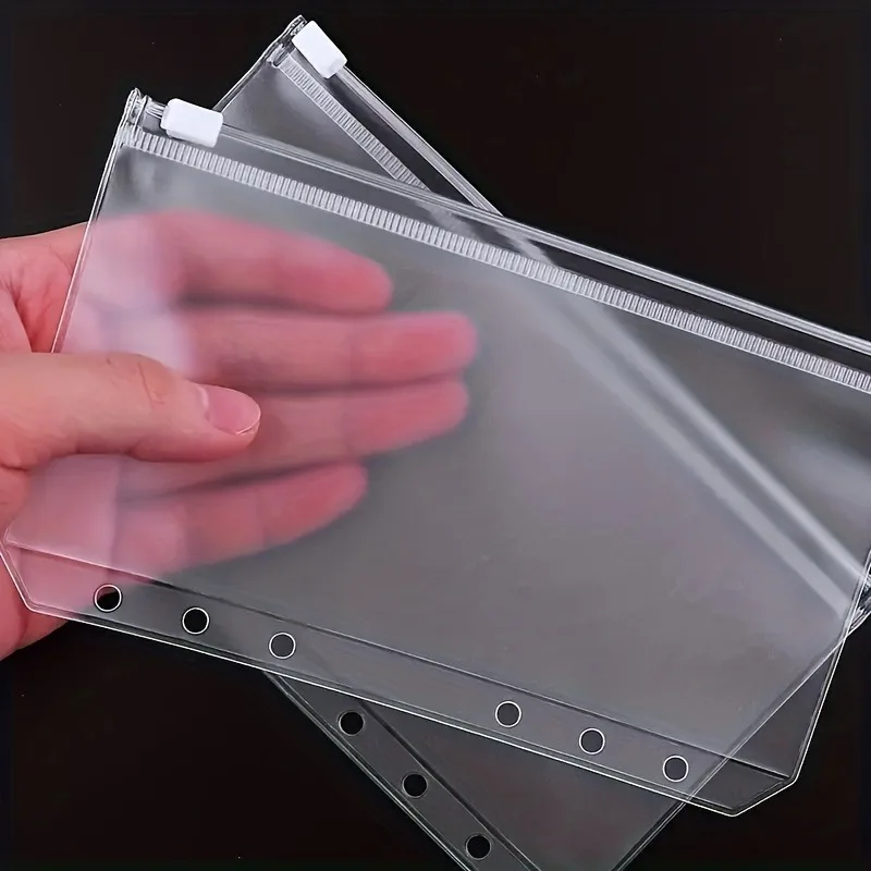 

5pcs A5 Binder Zipper Pocket,6 Holes Economy Cash Envelope Transparent Zipper Folder for 6 Rings Economy Binder Notebook