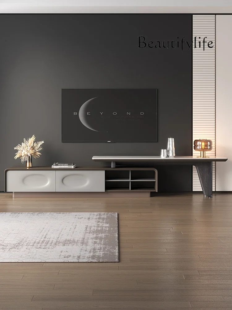 

S New Floor-to-ceiling TV Cabinet Modern Simple Light Luxury Marble TV Cabinet Living Room Rock Slab Retractable Floor Cabinet