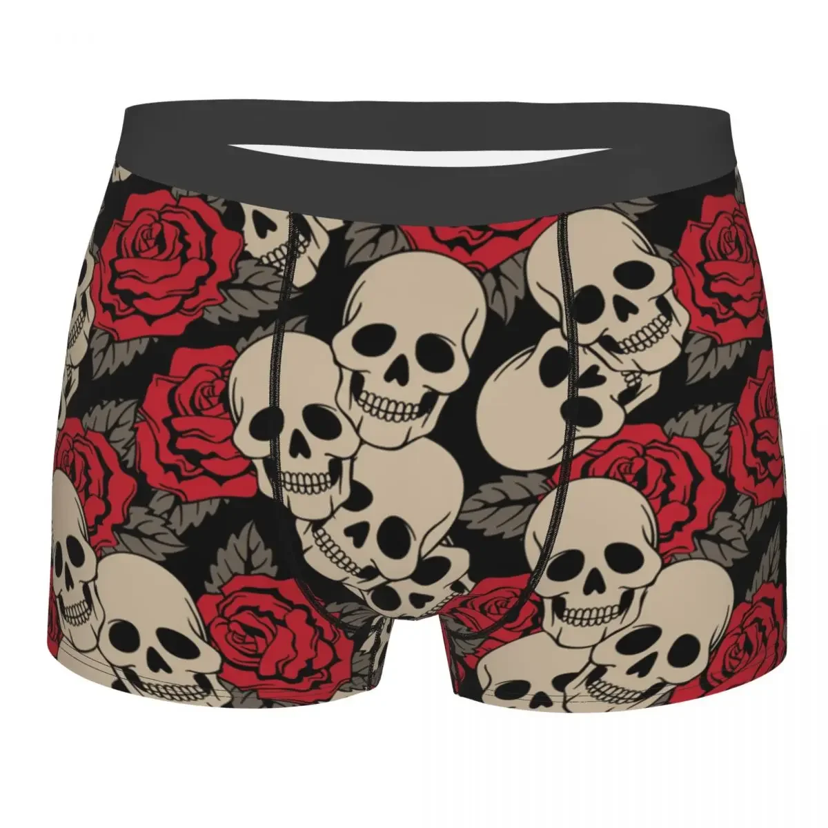 Sexy Roses Flower Death Skull Pattern Boxers Shorts Panties Male Underpants Comfortable Gothic Skeleton Briefs Underwear