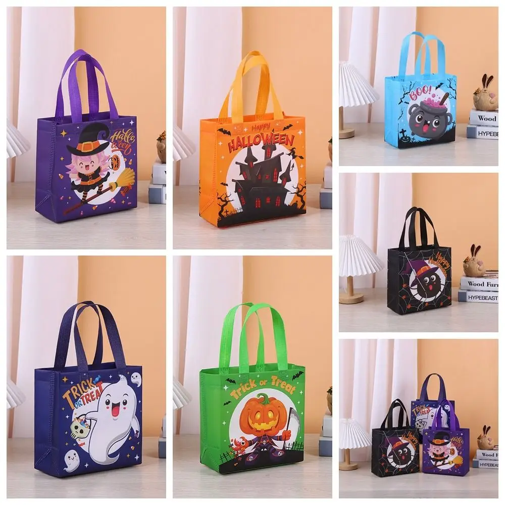 Ghost Halloween Non-woven Handbag Large Capacity Trick or Treat Bag Halloween Gift Bag Castle Printed Pumpkin Bag Unisex