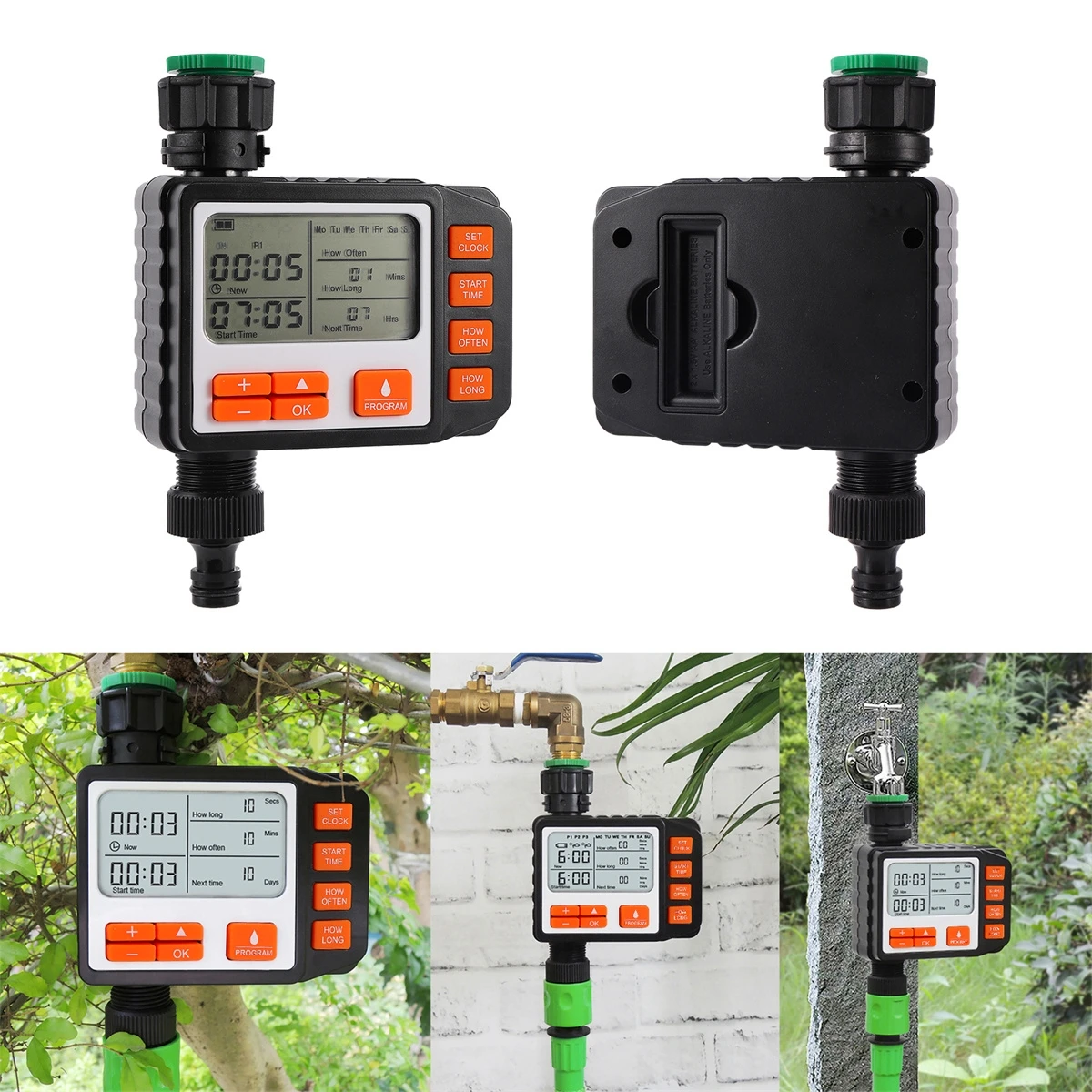 Large Screen Digital Water Timer With Multi-Type Joints Garden Irrigation Car Washing Floor Cleaning Electronic Water Timer 1Pc