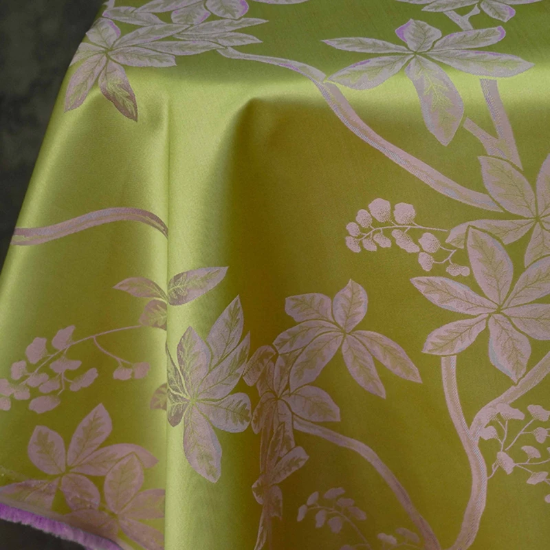 Two-Tone Jacquard Fabric Chinese Vest Dress Leaf Floral Pattern Yarn Dyed Satin Summer New Arrival Home Decor Textile Material