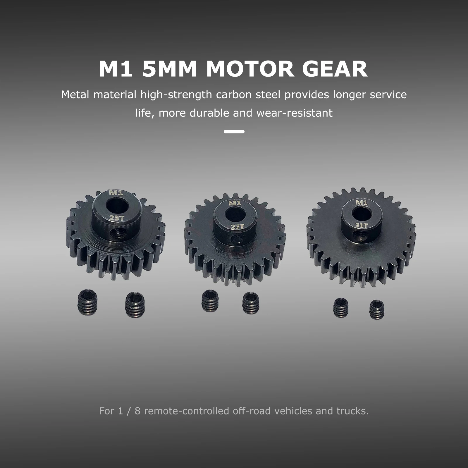 M1 5mm Metal Pinion with M3 Screws 23t-34t Metal Gear Carbon Steel Rc Car Motor Gears Replacement Parts for 1/8 Rc Buggy Truck