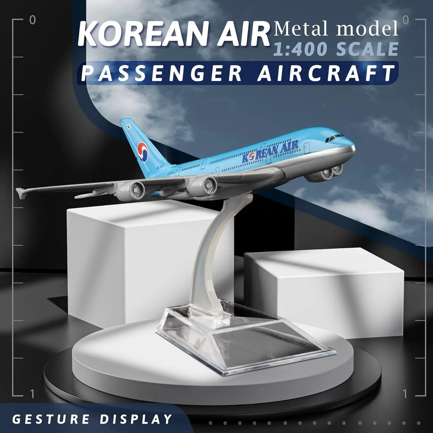 16cm A380 Korean Die-cast Metal Airplane Model -A380 Sky Jumbo with Stand for Aviation Enthusiast Gift or Display Decorations