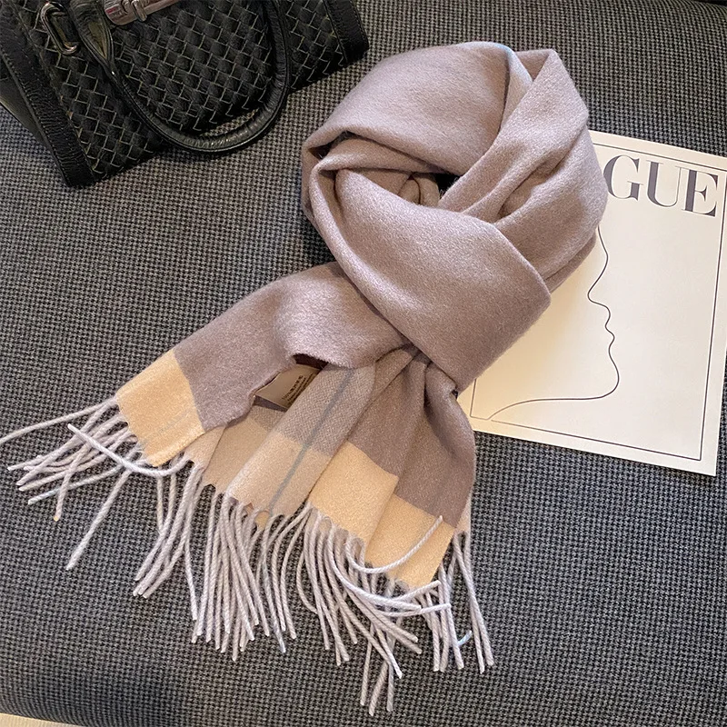 Autumn and Winter 100% Wool Scarf Women\'s Gentle Versatile Border  Thickened Pure  Tassel Shawl