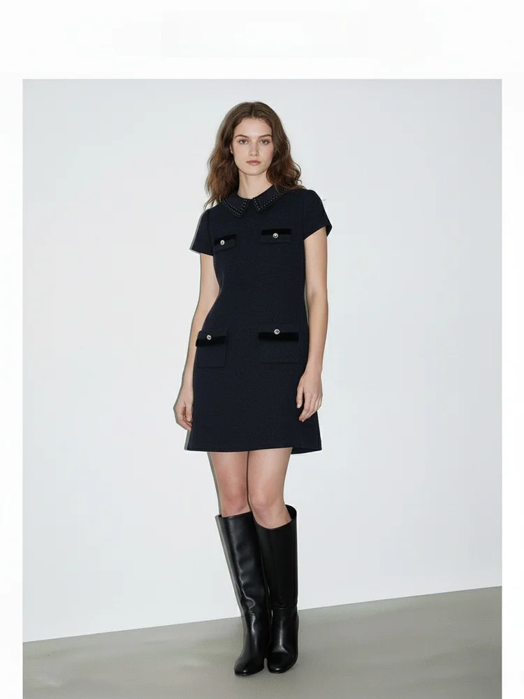 

Collar Wide Stripe Straight Cut Dr ort Sve Women Faion Age Reduction Vest Skirt Luxury Sle Autum...