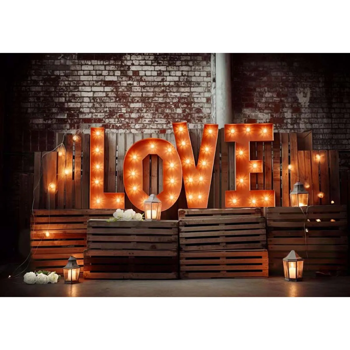 Allenjoy Valentine's Day Love Light Bulbs Photography Backdrop