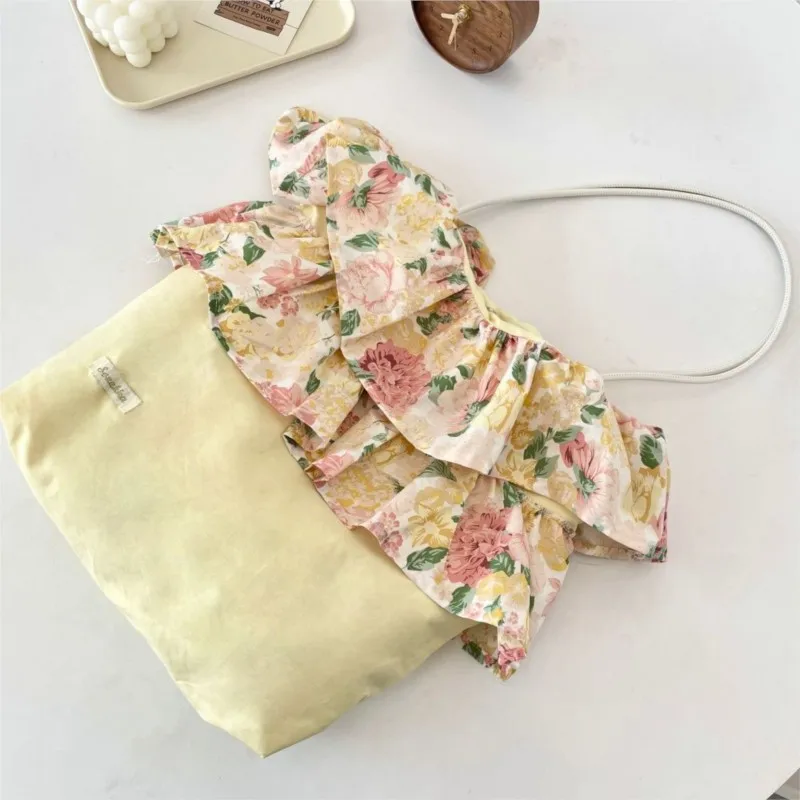 Harajuku زهرة كشكش تقليم الوردي حقائب كتف المرأة الحلو لطيف شيك Y2k حقيبة يد الإناث تنوعا سعة كبيرة حمل حقيبة 2025